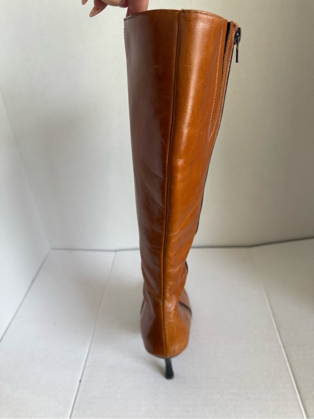 Italian 39 Gorgeous Tall Pointed Leather Boots Classic Cognac Brown-READ - Picture 6 of 14